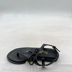 Pazzion Black Open Toe Flip Flop Sandals Lace Up Low Chunky Heel Strappy Shoes